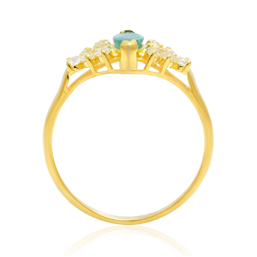 Pozlacené Stříbro 925/1000 - Prsten s Brazilským Smaragdem a Bílým Topazem - Karátové číslo: 0.78. přibližná hmotnost: 2.14 gramů 4 