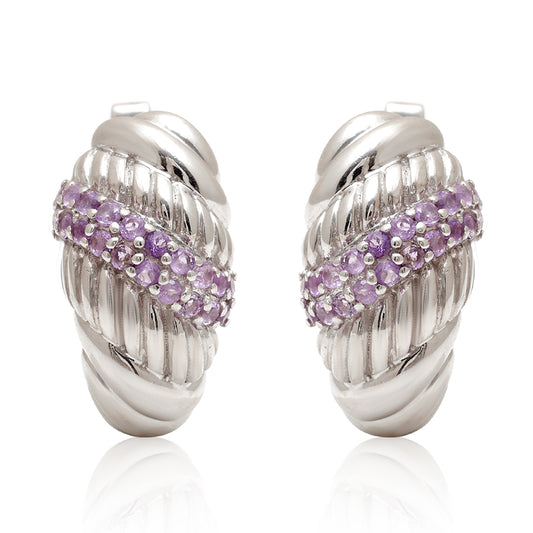 Stříbro 925/1000 - Náušnice s Brazilským Ametystem - Karátové číslo: 0.65. přibližná hmotnost: 7.81 gramů