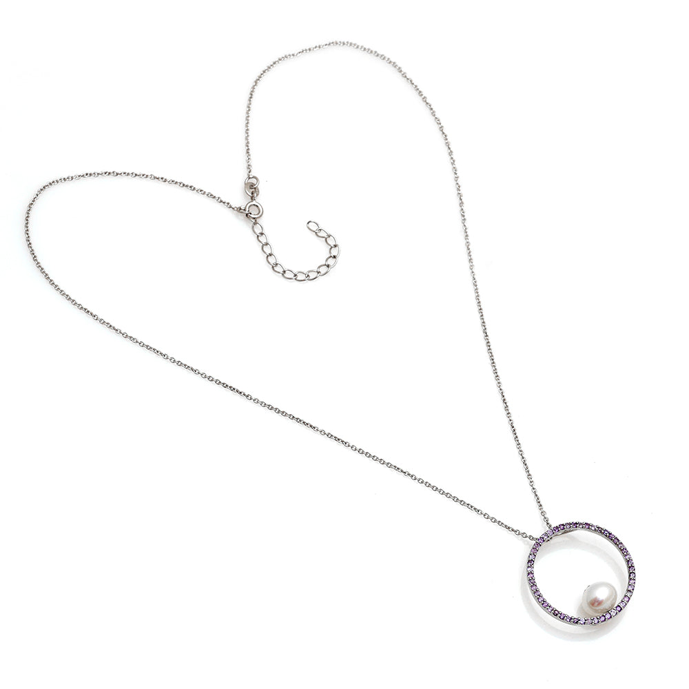 Stříbro 925/1000 - Přívěsek s Brazilským Ametystem a Bílou Sladkovodní Perlou - Karátové číslo: 4. přibližná hmotnost: 3.64 gramů 3 