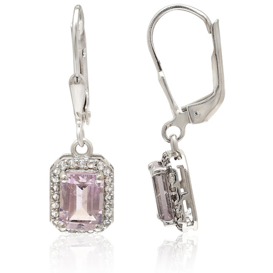 Stříbro 925/1000 - Náušnice s Brazilským Ametystem a Bílým Topazem - Karátové číslo: 1.6. přibližná hmotnost: 2.33 gramů