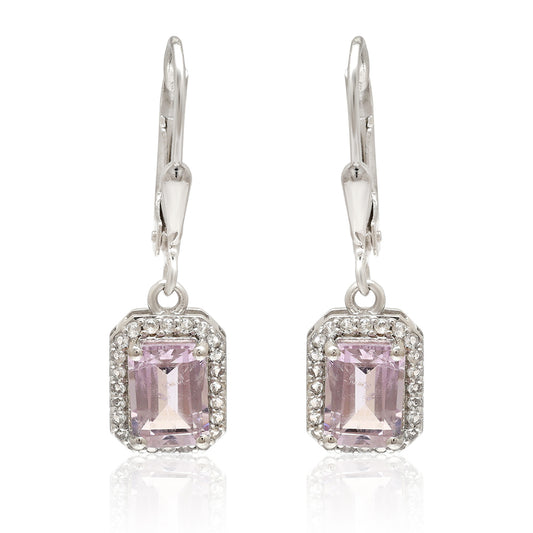 Stříbro 925/1000 - Náušnice s Brazilským Ametystem a Bílým Topazem - Karátové číslo: 1.6. přibližná hmotnost: 2.33 gramů