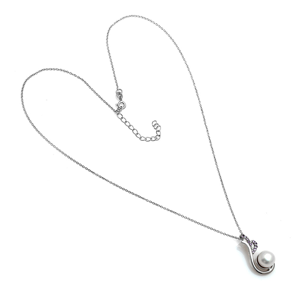 Stříbro 925/1000 - Přívěsek s Brazilským Ametystem a Bílou Sladkovodní Perlou - Karátové číslo: 0.13. přibližná hmotnost: 3.31 gramů 3 