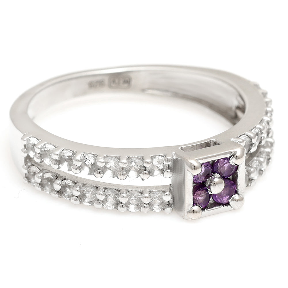 Stříbro 925/1000 - Prsten s Brazilským Ametystem a Bílým Topazem - Karátové číslo: 0.93. přibližná hmotnost: 2.79 gramů 7 