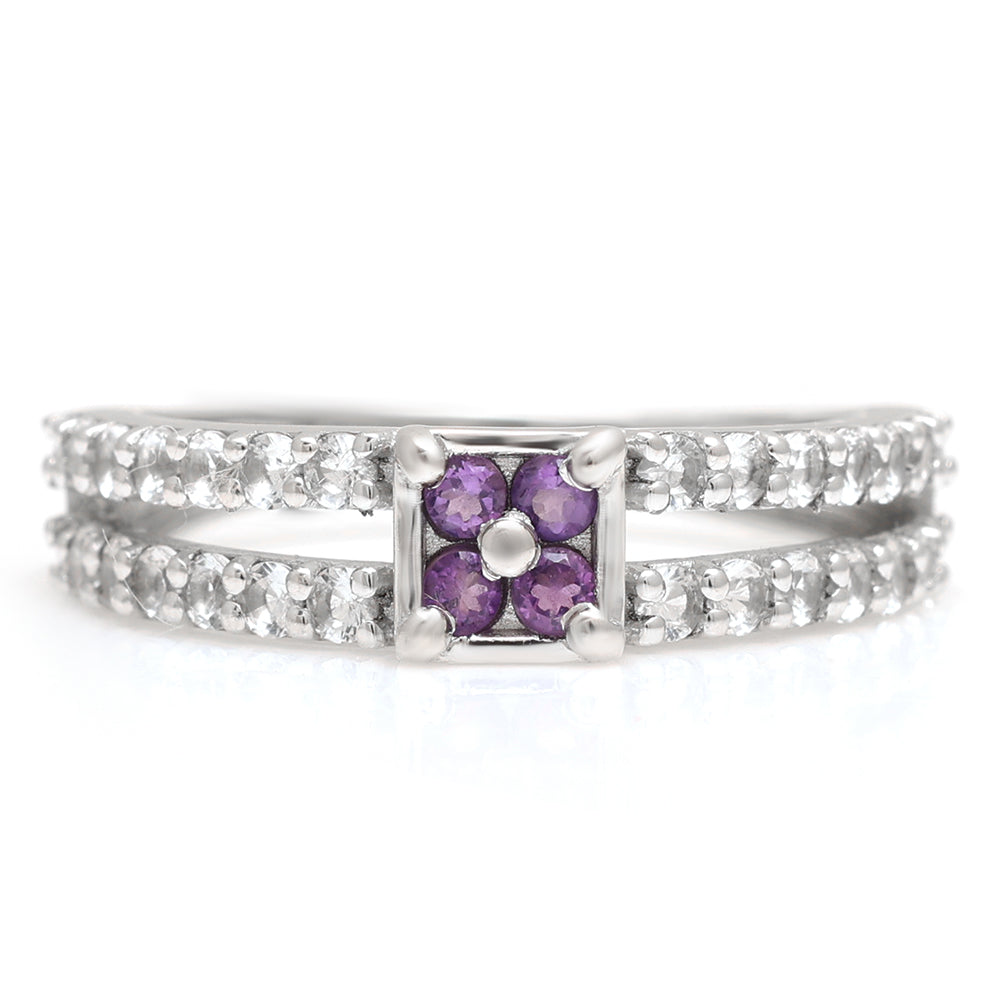 Stříbro 925/1000 - Prsten s Brazilským Ametystem a Bílým Topazem - Karátové číslo: 0.93. přibližná hmotnost: 2.79 gramů 1 