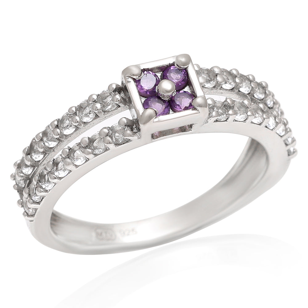 Stříbro 925/1000 - Prsten s Brazilským Ametystem a Bílým Topazem - Karátové číslo: 0.93. přibližná hmotnost: 2.79 gramů 3 