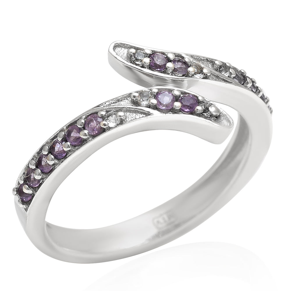 Stříbro 925/1000 - Prsten s Brazilským Ametystem a Bílým Topazem - Karátové číslo: 0.17. přibližná hmotnost: 2.29 gramů