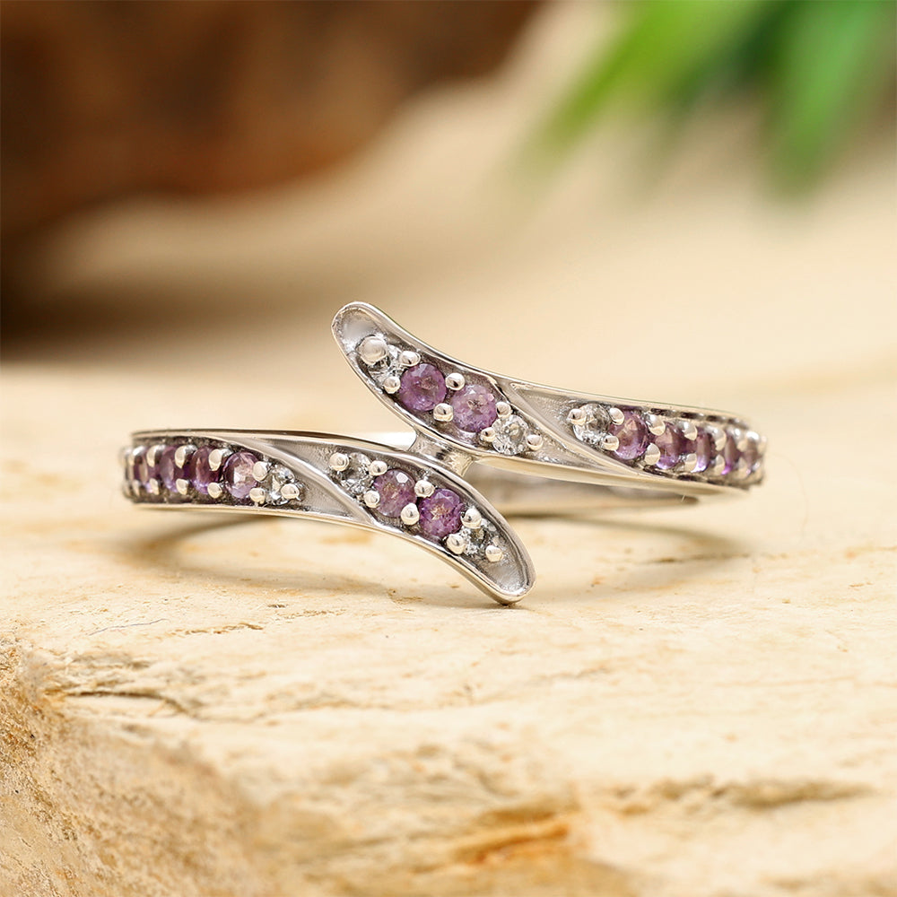 Stříbro 925/1000 - Prsten s Brazilským Ametystem a Bílým Topazem - Karátové číslo: 0.17. přibližná hmotnost: 2.29 gramů 2 