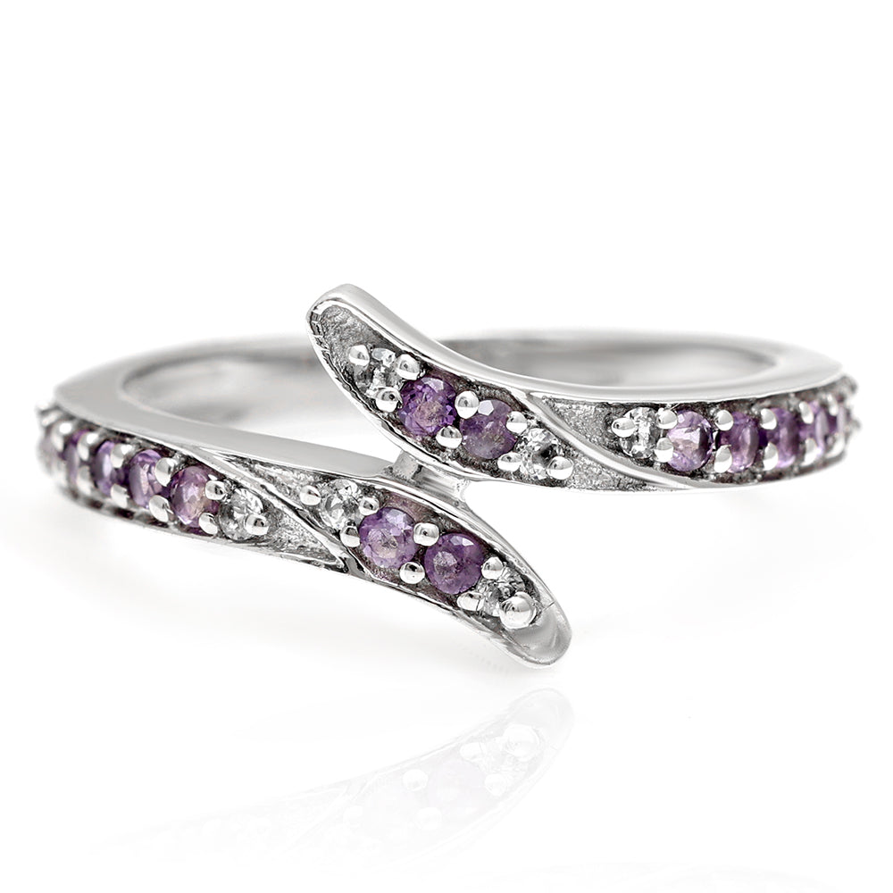 Stříbro 925/1000 - Prsten s Brazilským Ametystem a Bílým Topazem - Karátové číslo: 0.17. přibližná hmotnost: 2.29 gramů 7 