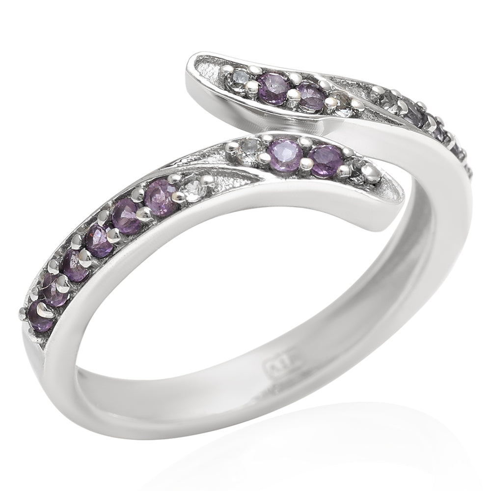 Stříbro 925/1000 - Prsten s Brazilským Ametystem a Bílým Topazem - Karátové číslo: 0.17. přibližná hmotnost: 2.29 gramů