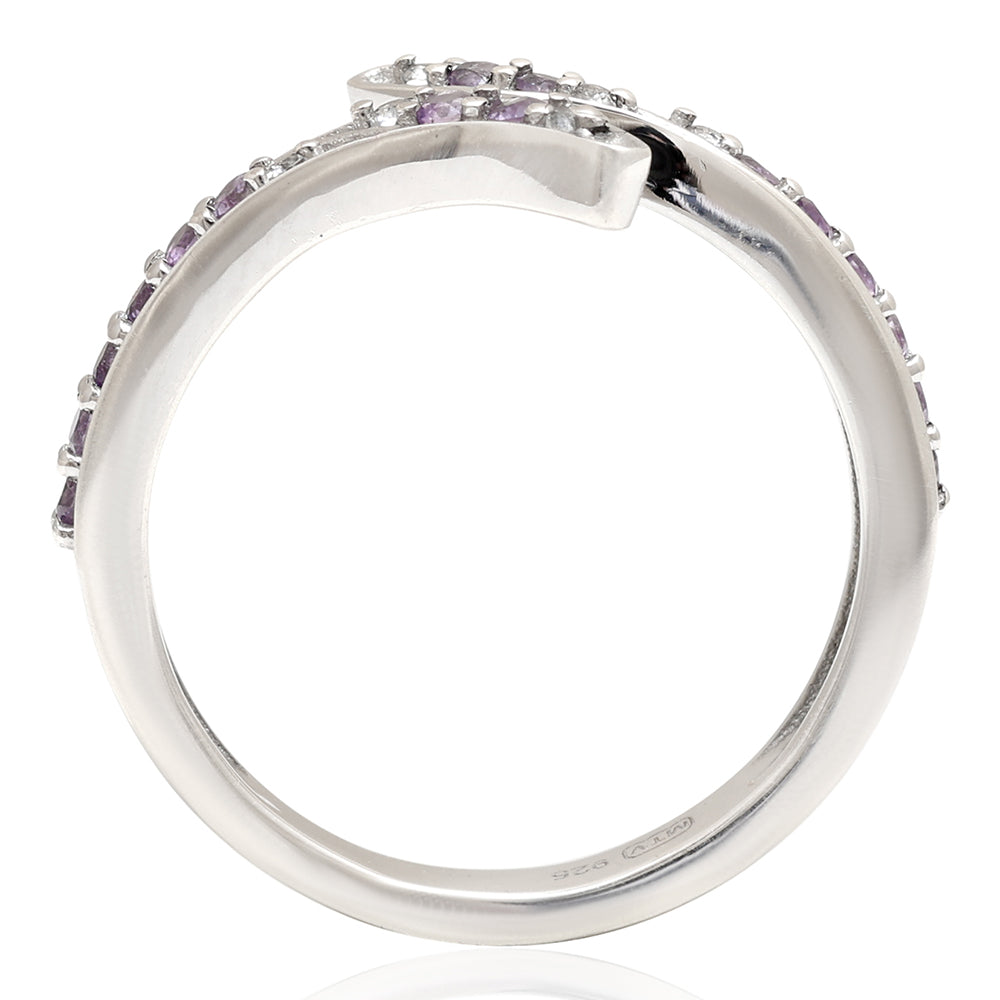 Stříbro 925/1000 - Prsten s Brazilským Ametystem a Bílým Topazem - Karátové číslo: 0.17. přibližná hmotnost: 2.29 gramů