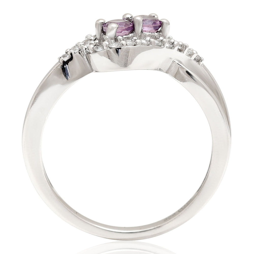 Stříbro 925/1000 - Prsten s Brazilským Ametystem a Bílým Topazem - Karátové číslo: 0.62. přibližná hmotnost: 2.5 gramů