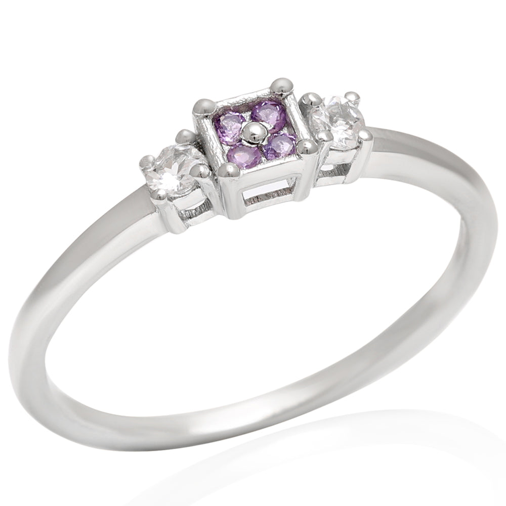 Stříbro 925/1000 - Prsten s Brazilským Ametystem a Bílým Topazem - Karátové číslo: 0.17. přibližná hmotnost: 1.63 gramů 13 