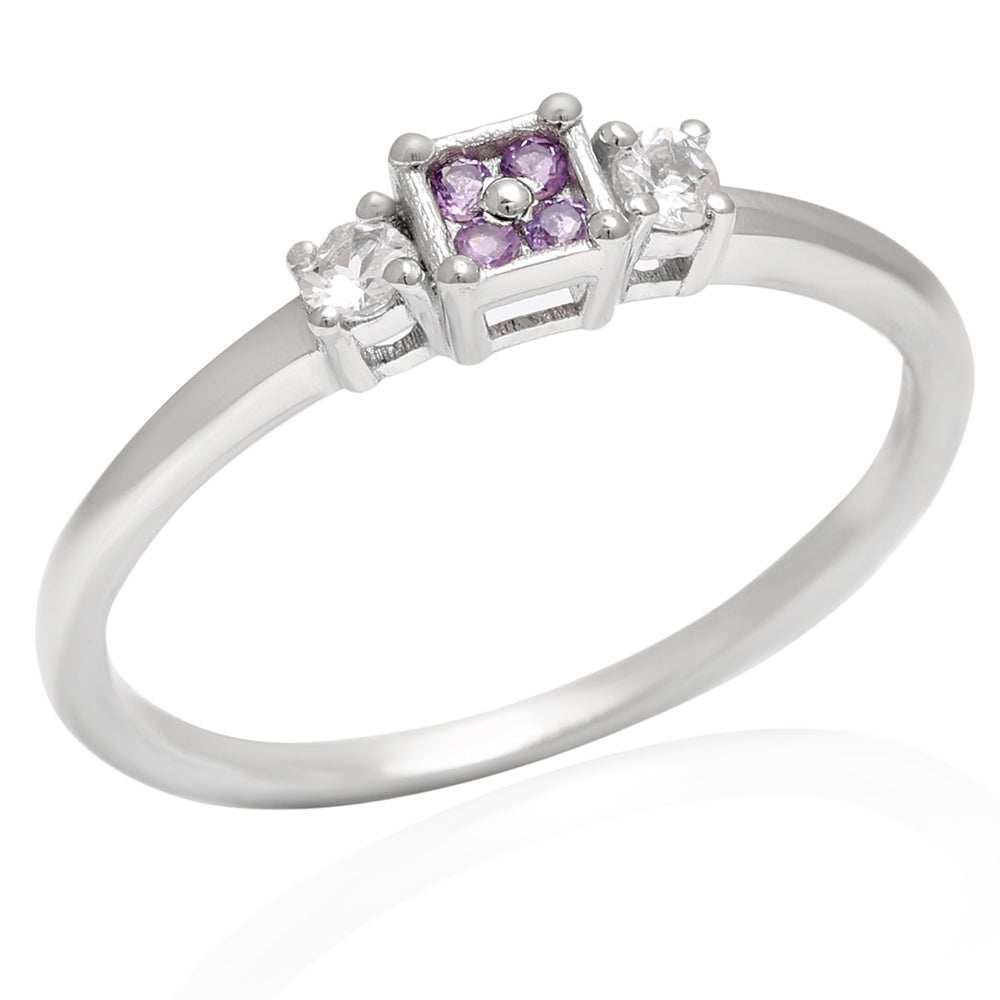 Stříbro 925/1000 - Prsten s Brazilským Ametystem a Bílým Topazem - Karátové číslo: 0.17. přibližná hmotnost: 1.63 gramů