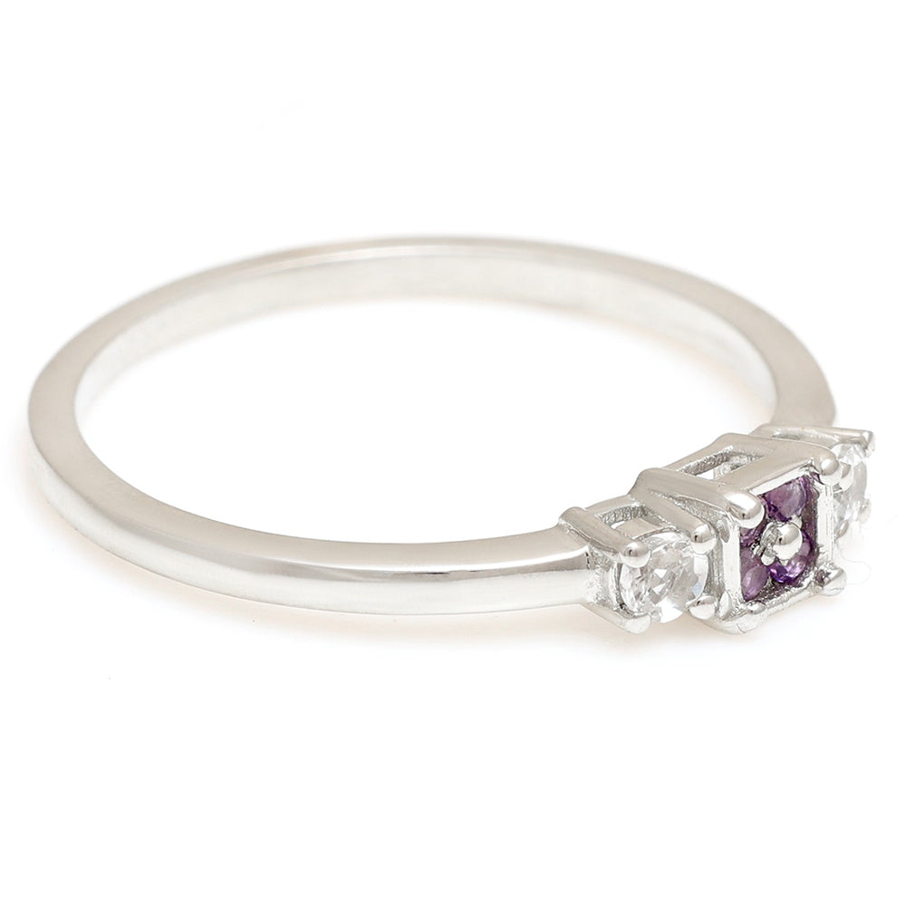 Stříbro 925/1000 - Prsten s Brazilským Ametystem a Bílým Topazem - Karátové číslo: 0.17. přibližná hmotnost: 1.63 gramů