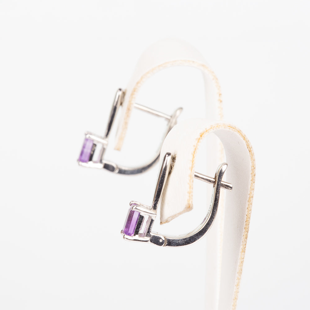 Stříbro 925/1000 - Náušnice s Brazilským Ametystem - Karátové číslo: 0.55. přibližná hmotnost: 2.22 gramů 2 