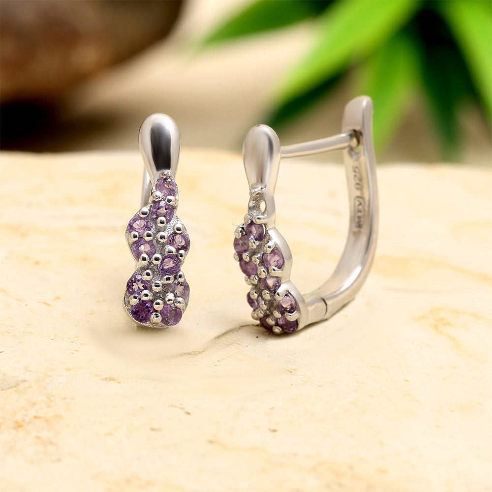 Stříbro 925/1000 - Náušnice s Brazilským Ametystem - Karátové číslo: 0.35. přibližná hmotnost: 2.15 gramů 1 
