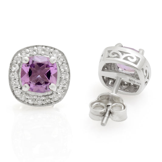 Stříbro 925/1000 - Náušnice s Brazilským Ametystem a Bílým Topazem - Karátové číslo: 1.44. přibližná hmotnost: 2.11 gramů