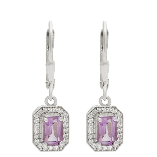 Stříbro 925/1000 - Náušnice s Brazilským Ametystem a Bílým Topazem - Karátové číslo: 1.62. přibližná hmotnost: 2.57 gramů