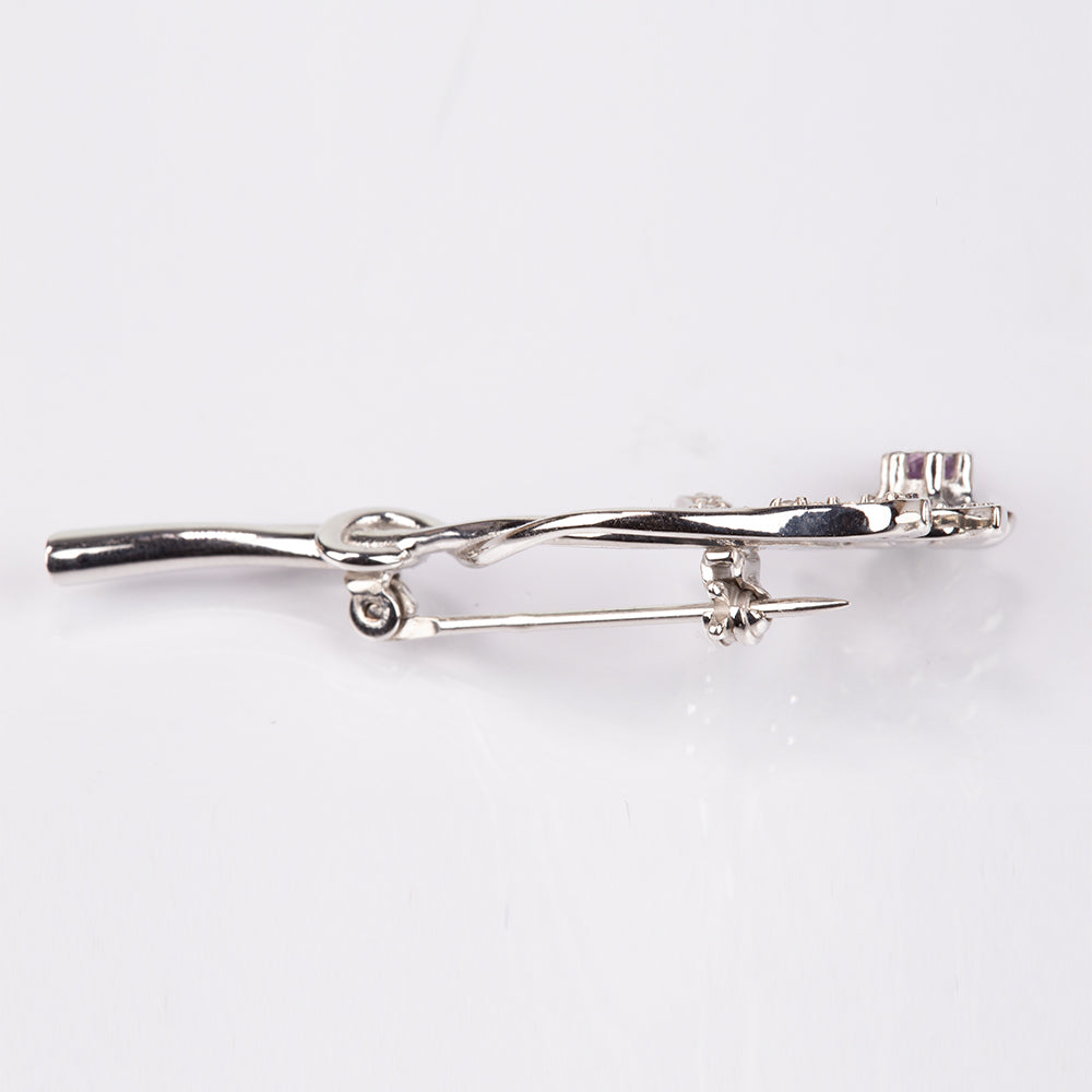 Stříbro 925/1000 - Brož s Brazilským Ametystem a Bílým Topazem - Karátové číslo: 0.64. přibližná hmotnost: 4.2 gramů 3 