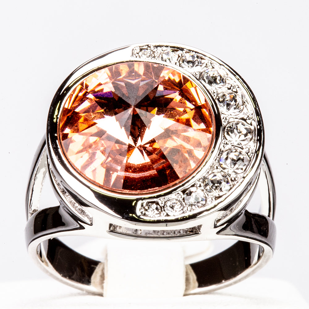 Bílým Pozlacená slitina - Prsten s Červeným Emporia® Křišťálem 1 