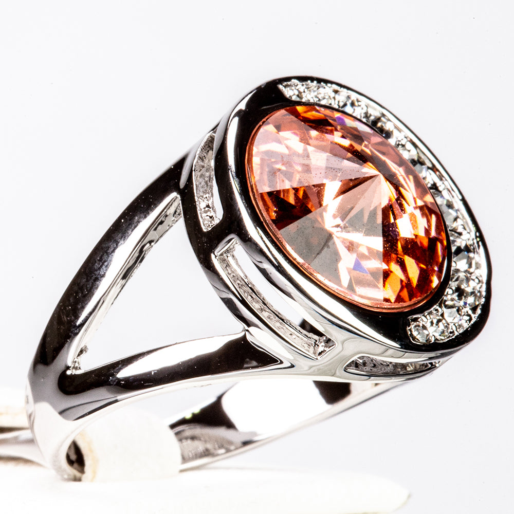 Bílým Pozlacená slitina - Prsten s Červeným Emporia® Křišťálem 2 