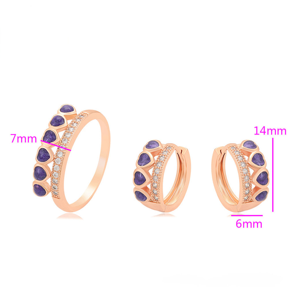 Pozlacená Slitinová Sada s Fialovým Emporia® Křišťálem ( Náušnice+Prsten ) 6 