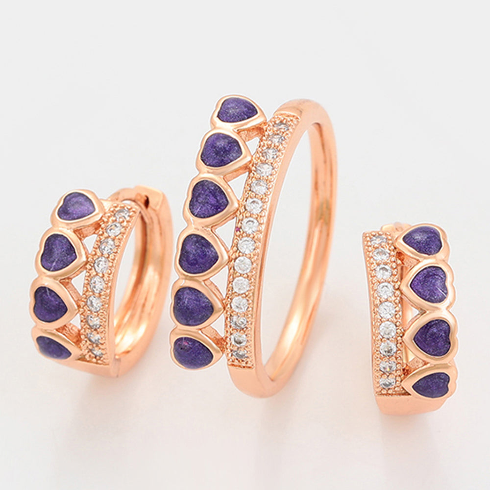 Pozlacená Slitinová Sada s Fialovým Emporia® Křišťálem ( Náušnice+Prsten ) 10 