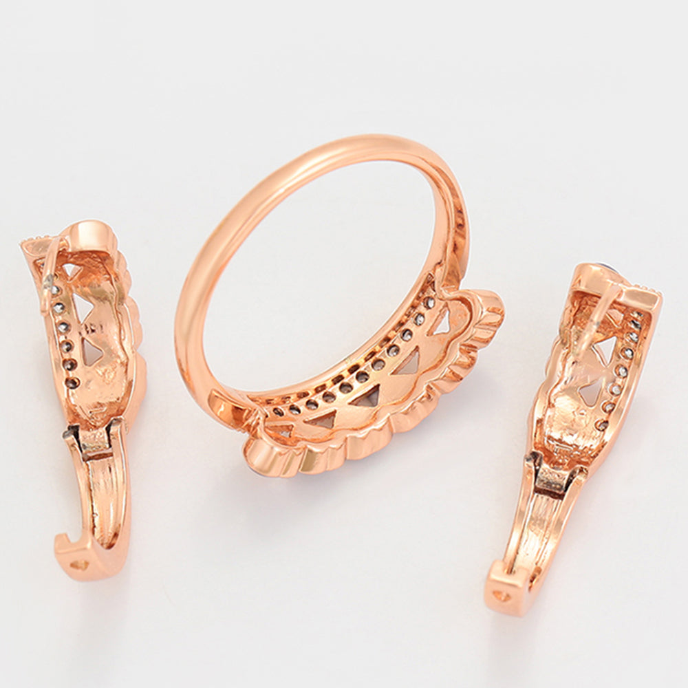 Pozlacená Slitinová Sada s Fialovým Emporia® Křišťálem ( Náušnice+Prsten )