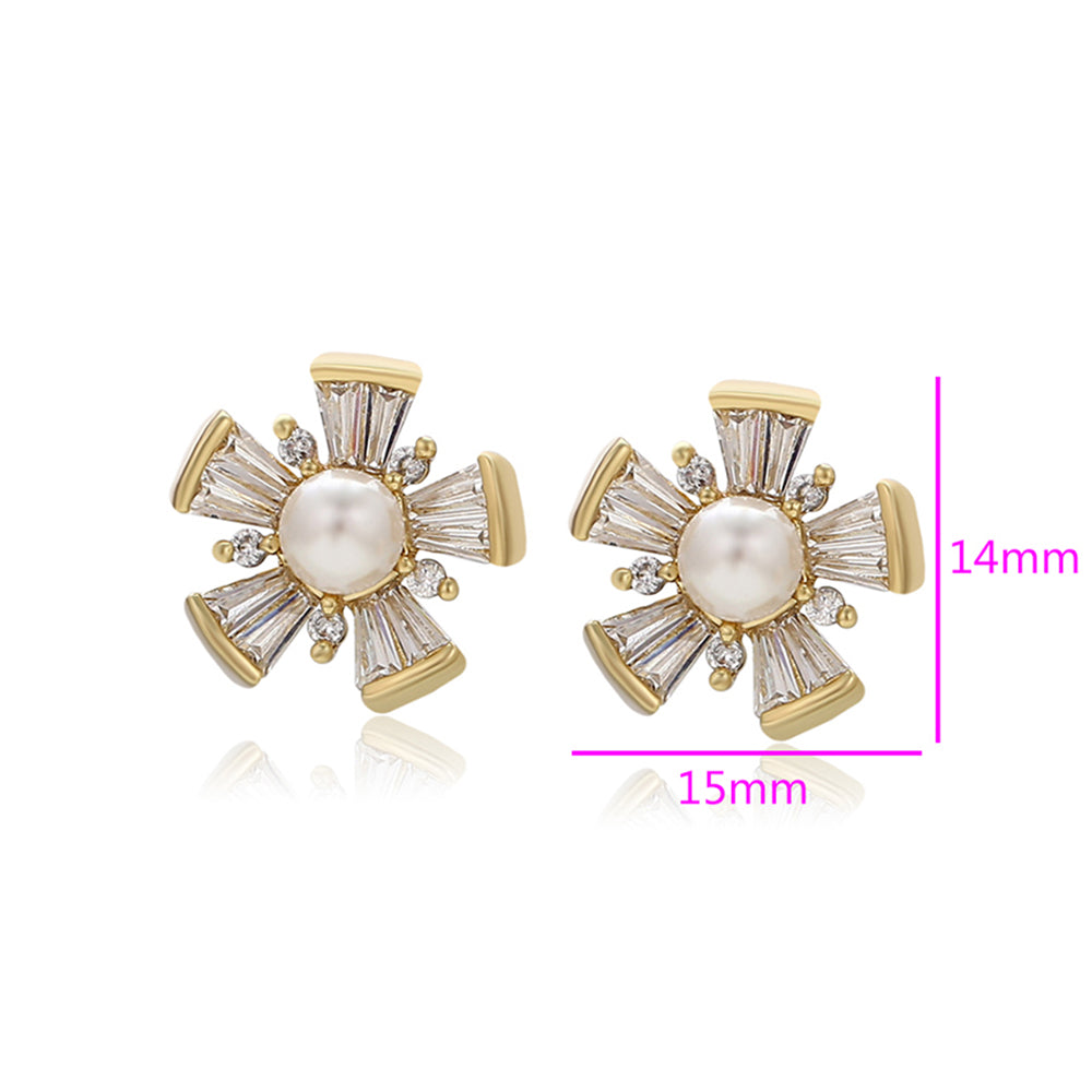 Pozlacené Slitinové Náušnice se Skleněná Perla a Bílým Emporia® Křišťálem