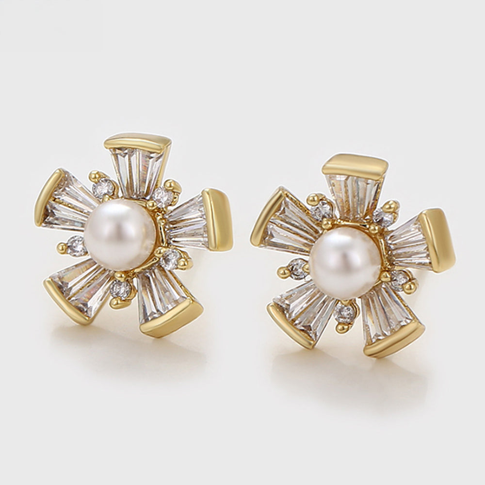 Pozlacené Slitinové Náušnice se Skleněná Perla a Bílým Emporia® Křišťálem 5 