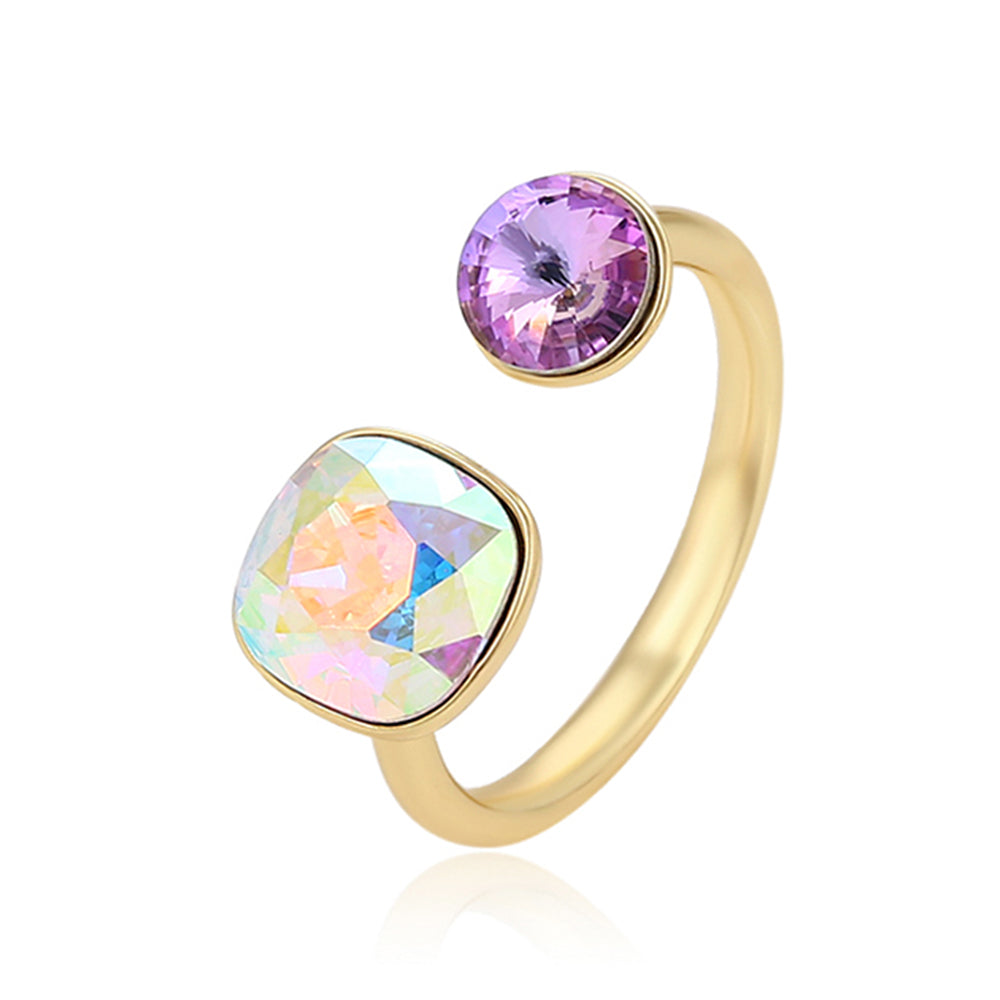Pozlacený Slitinový Prsten s Fialovým Emporia® Křišťálem a Bílým Emporia® Křišťálem