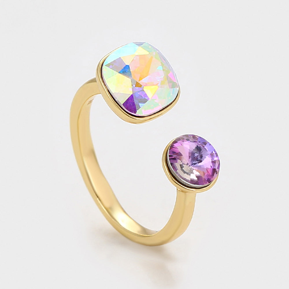 Pozlacený Slitinový Prsten s Fialovým Emporia® Křišťálem a Bílým Emporia® Křišťálem