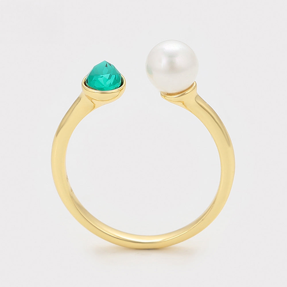 Pozlacený Slitinový Prsten se Skleněná Perla a se Zeleným Emporia® Křišťálem 4 