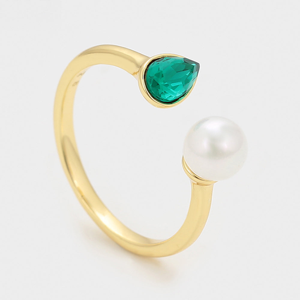 Pozlacený Slitinový Prsten se Skleněná Perla a se Zeleným Emporia® Křišťálem