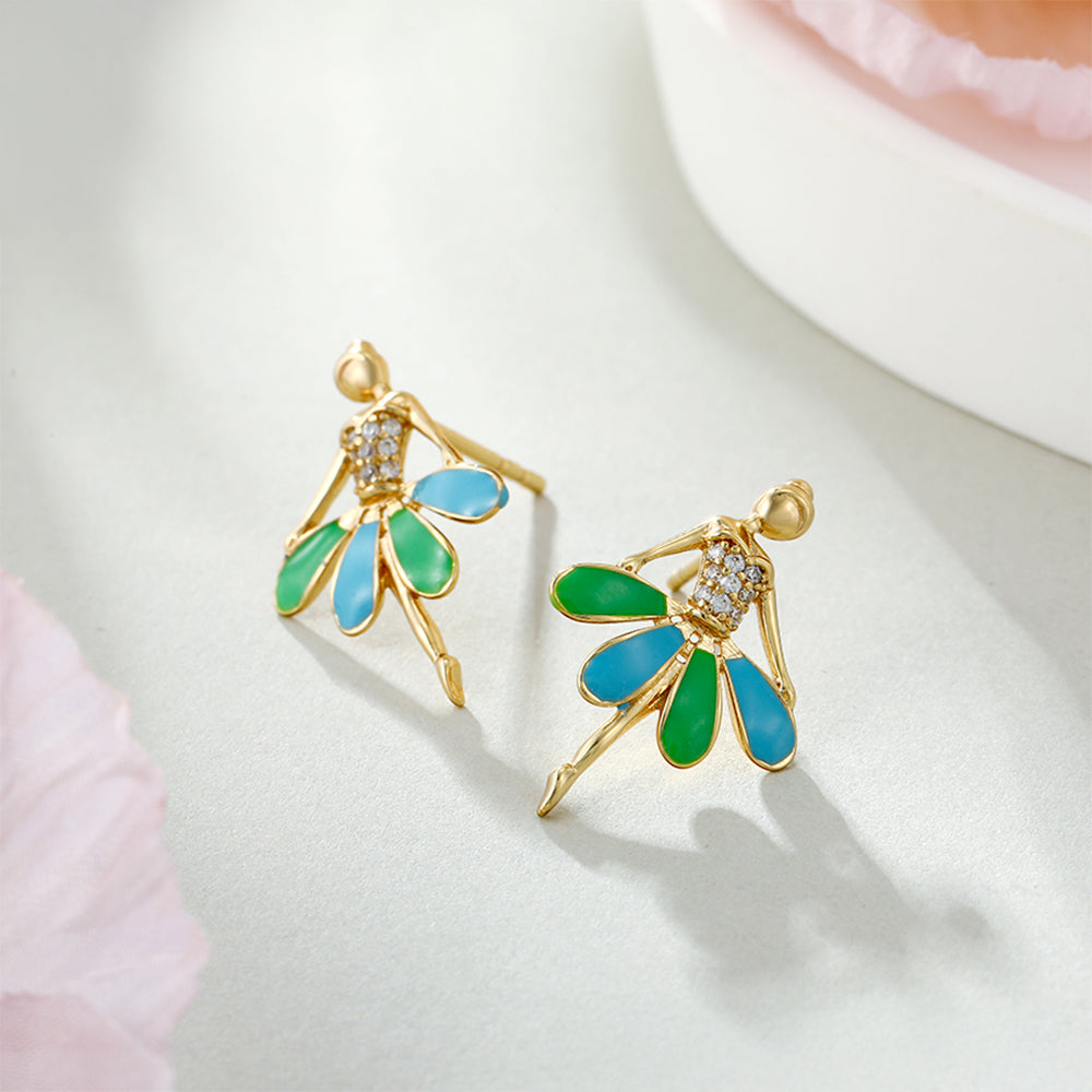 Pozlacené Slitinové Náušnice se Smaltem a Bílým Emporia® Křišťálem