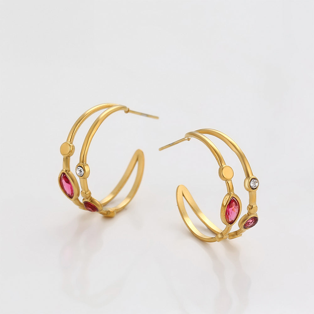 Pozlacené Slitinové Náušnice s Červeným Emporia® Křišťálem a Bílým Emporia® Křišťálem 3 