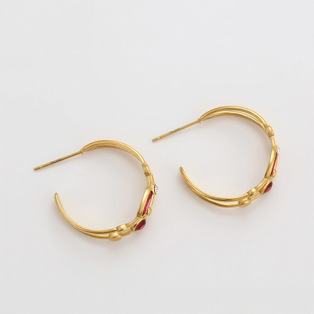 Pozlacené Slitinové Náušnice s Červeným Emporia® Křišťálem a Bílým Emporia® Křišťálem 4 