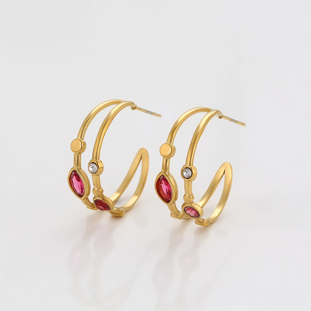 Pozlacené Slitinové Náušnice s Červeným Emporia® Křišťálem a Bílým Emporia® Křišťálem