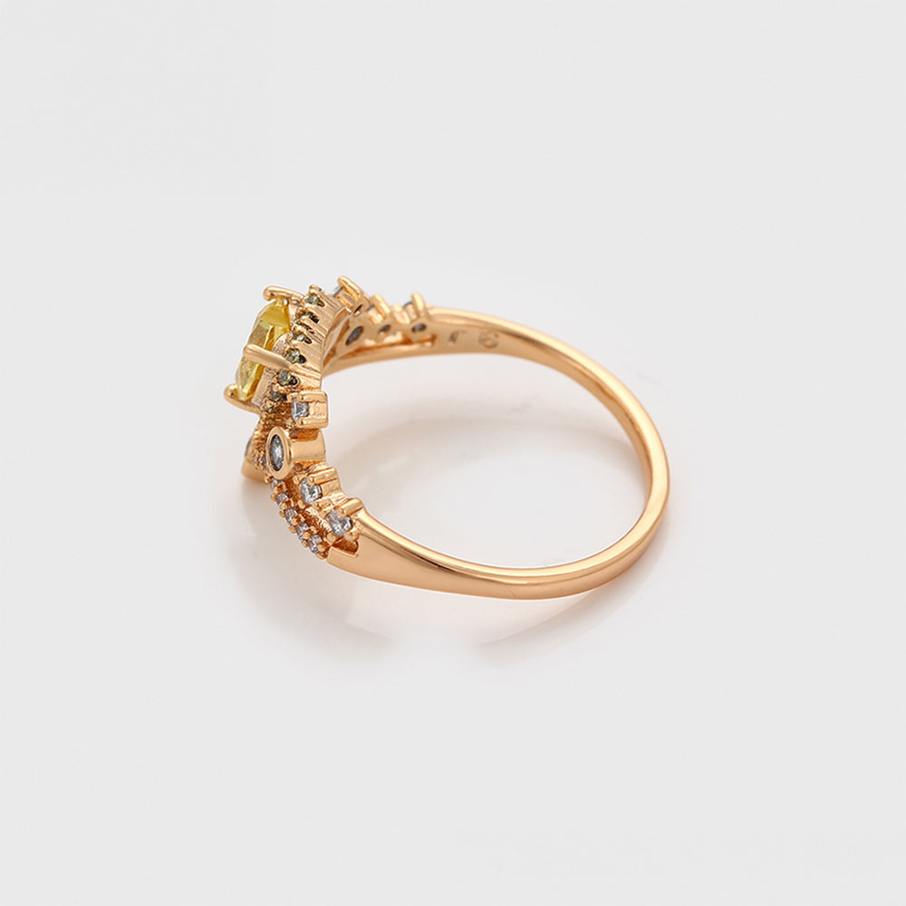 Pozlacený Slitinový Prsten se Žlutým Emporia® Křišťálem a Bílým Emporia® Křišťálem