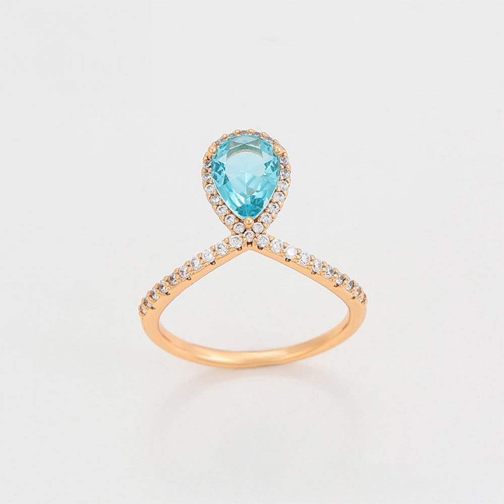 Pozlacený Slitinový Prsten s Modrým Emporia® Křišťálem a Bílým Emporia® Křišťálem