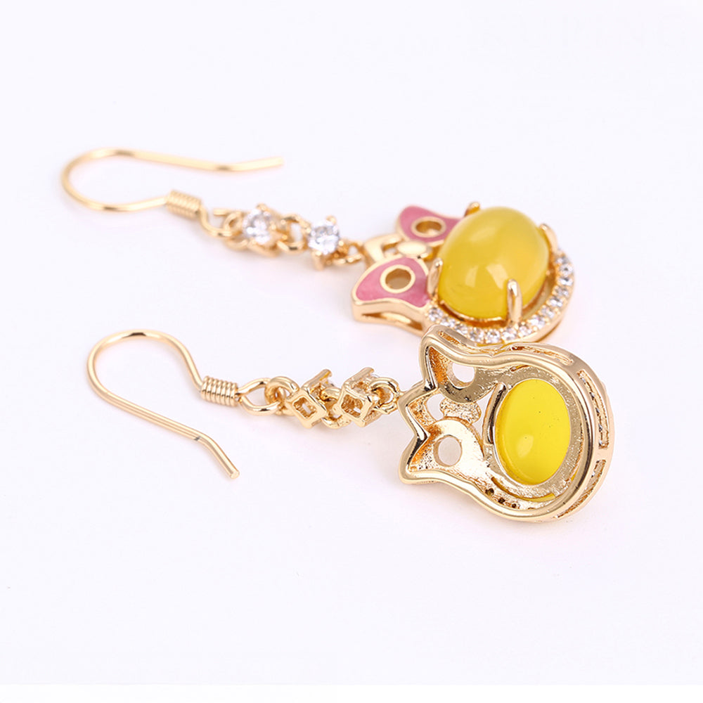 Pozlacená Slitinová Sada se Žlutým Emporia® Křišťálem a Bílým Emporia® Křišťálem ( Náušnice+Prsten+Přívěsek )