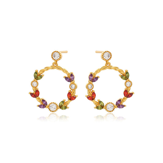 Pozlacené Slitinové Náušnice s Červeným Emporia® Křišťálem a Bílým Emporia® Křišťálem