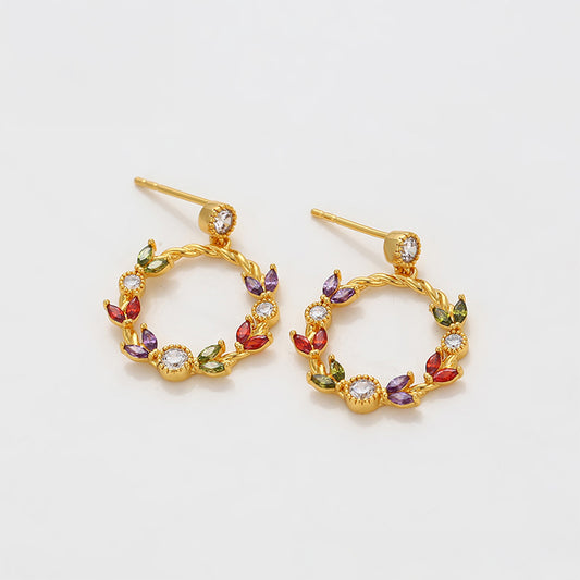 Pozlacené Slitinové Náušnice s Červeným Emporia® Křišťálem a Bílým Emporia® Křišťálem