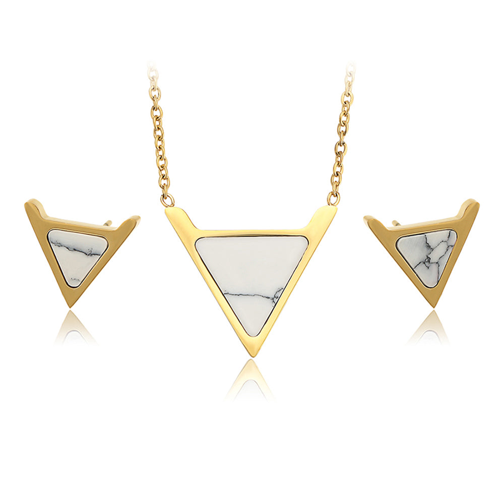 Pozlacená Slitinová Sada s Bílým Emporia® Křišťálem ( Náhrdelník+Náušnice )