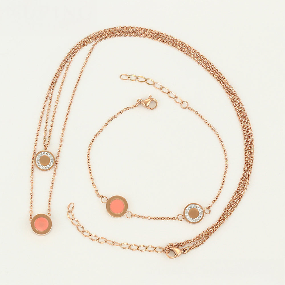 Pozlacená Slitinová Sada s Růžovým Emporia® Křišťálem a Bílým Emporia® Křišťálem ( Náhrdelník+Náramek )