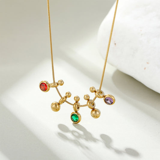 Pozlacený Slitinový Náhrdelník se Zeleným Emporia® Křišťálem a Červeným Emporia® Křišťálem