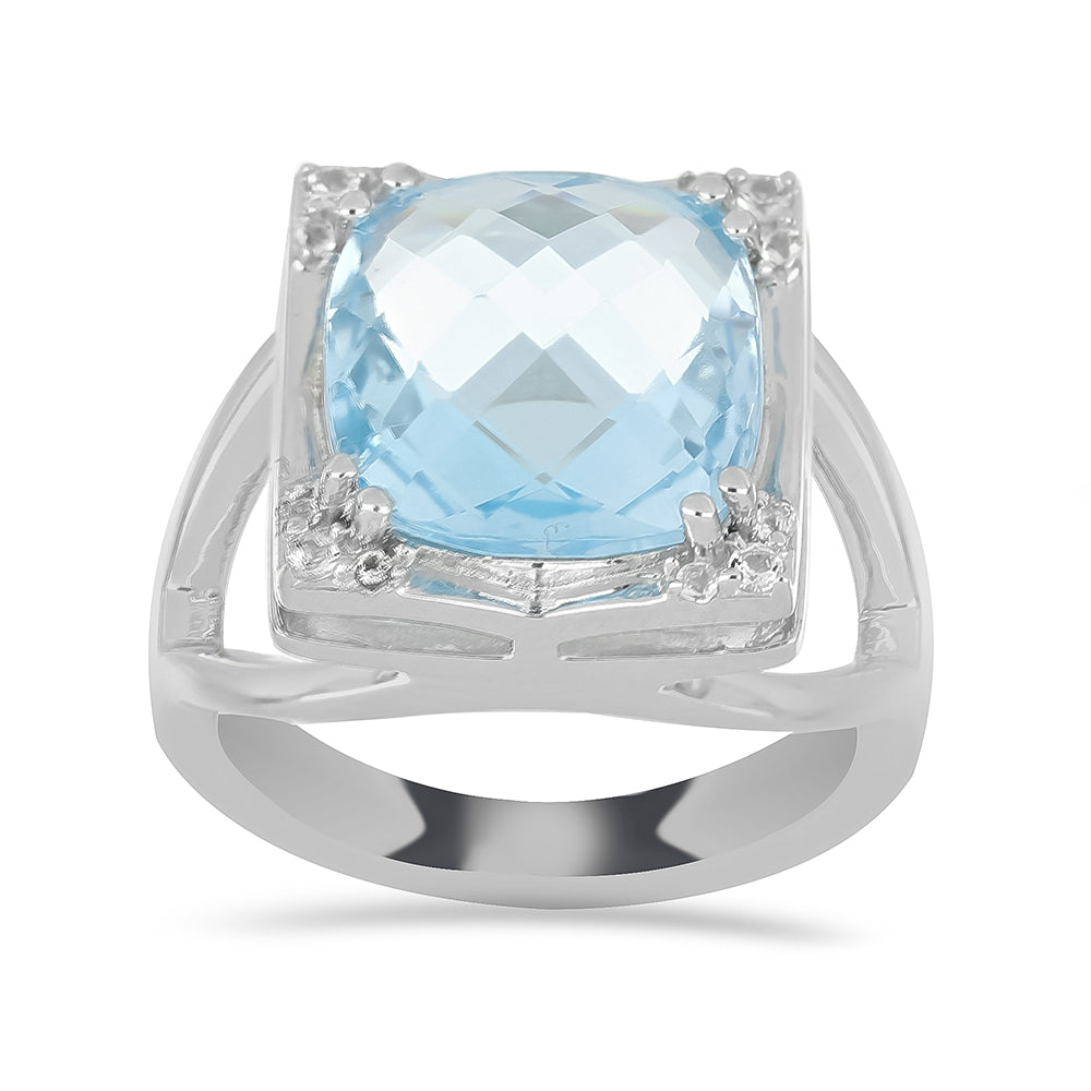 Stříbrný Prsten s Nebesky Modrým Topazem a Bílým Topazem