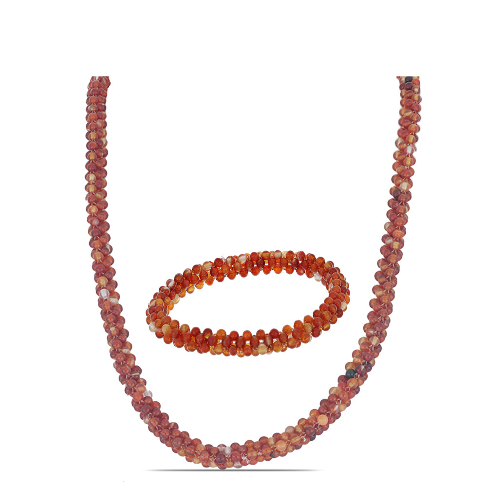 Pozlacené Stříbro 925/1000 - Sada s Červeným Achátem - Karátové číslo: 168.87. přibližná hmotnost: 24.65 gramů