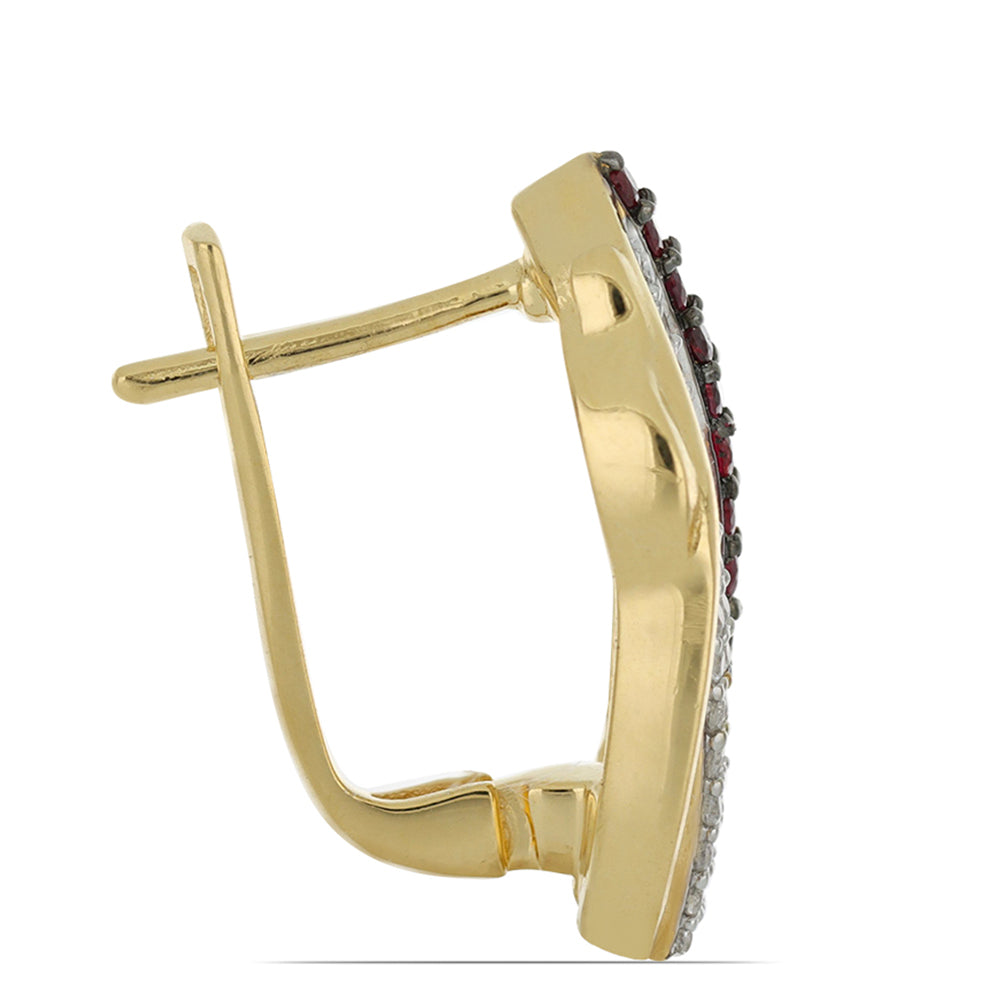 Pozlacené Stříbro 925/1000 - Náušnice s Madagaskarským Rubínem a Přírodním Bílým Zirkonem - Karátové číslo: 1.78. přibližná hmotnost: 7.58 gramů 2 