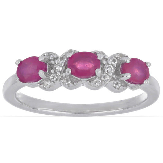 Stříbrný Prsten s Madagaskarským Rubínem a Bílým Topazem